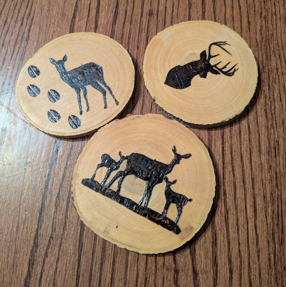 Wooden Coasters with Deer Design